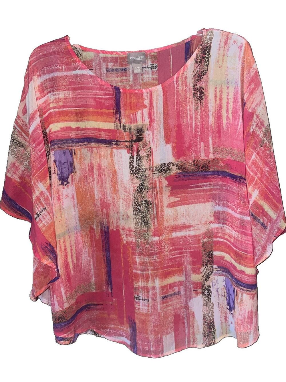 Womens Chico’s Work of Art Chianti Crew Poncho Abstract Colorful Lightweight S/M
